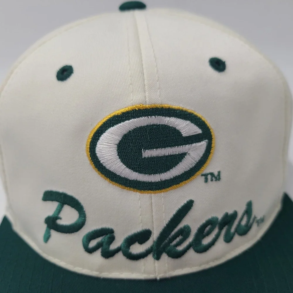 Vintage Green Bay Packers Hat Snapback Logo 7 White Green NFL Football Script